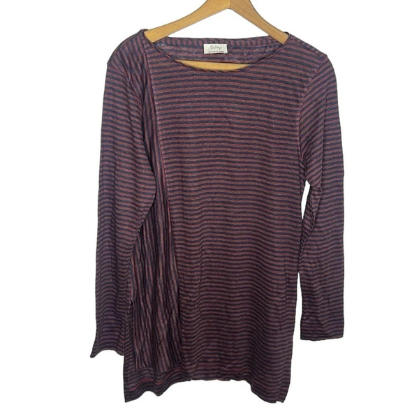 WRAP London 100% Linen Lagenlook Mixed Stripe Longline Tunic Long Sleeve Top - Picture 1 of 10